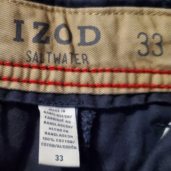 NWT IZOD SALTWATER MEN'S FLAT FRONT CARGO BLUE SHORTS SIZE 33W - Picture 4 of 6